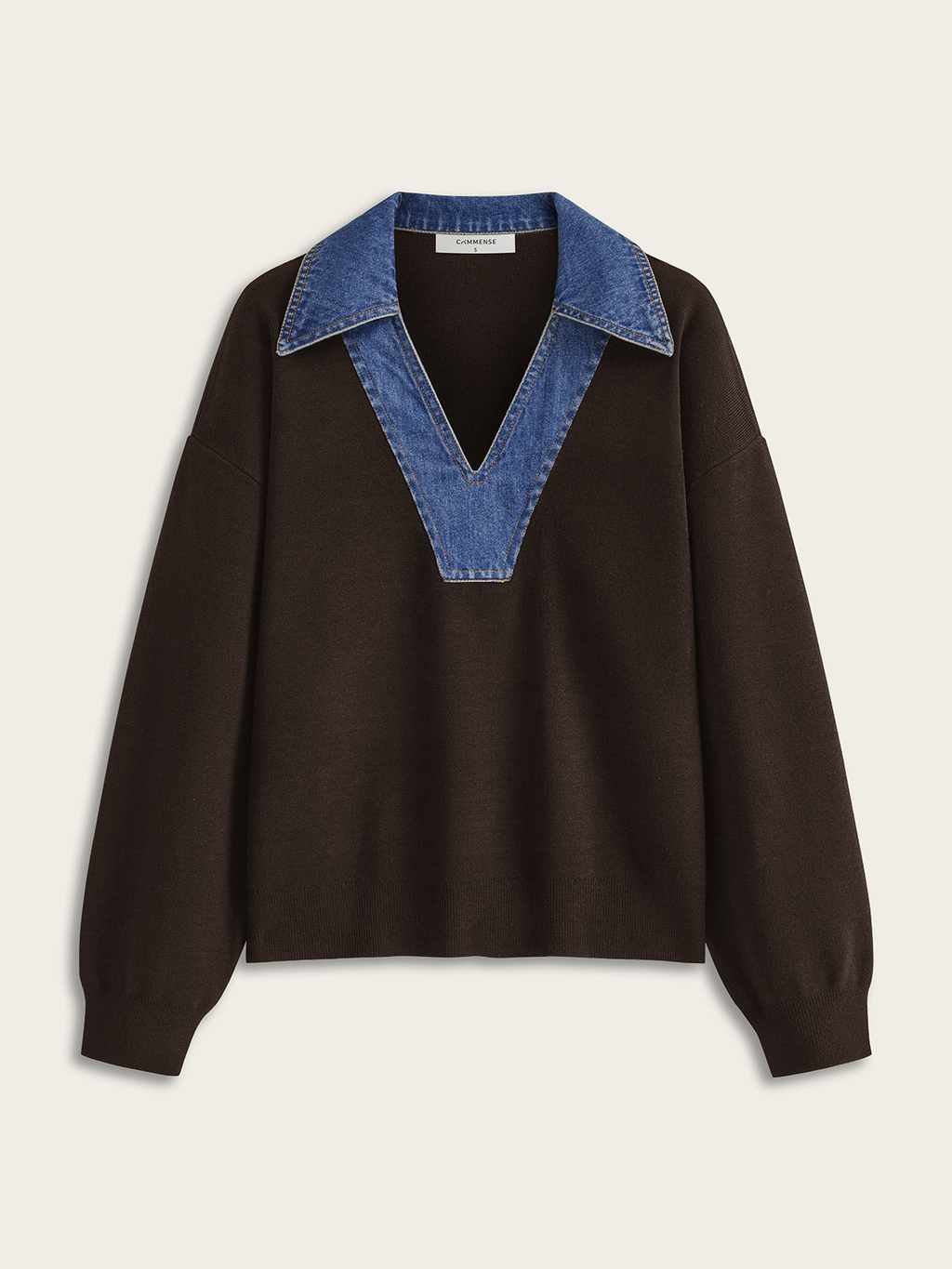 Denim Collar V-Neck Sweater