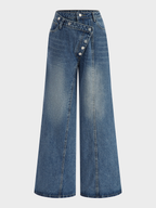 Denim Asymmetric Button Pants