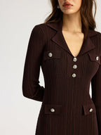 Lapel Metal Detail Knit Maxi Dress