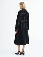 Metal Button Denim Belted Maxi Shirt Dress