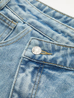 High-Waist Denim Asymmetric Curved-Leg Jeans