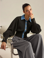 Denim Trim Buttoned Sweater