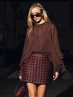 Tiered Ruffle Semi-Sheer Chiffon Blouse