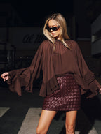 Tiered Ruffle Semi-Sheer Chiffon Blouse