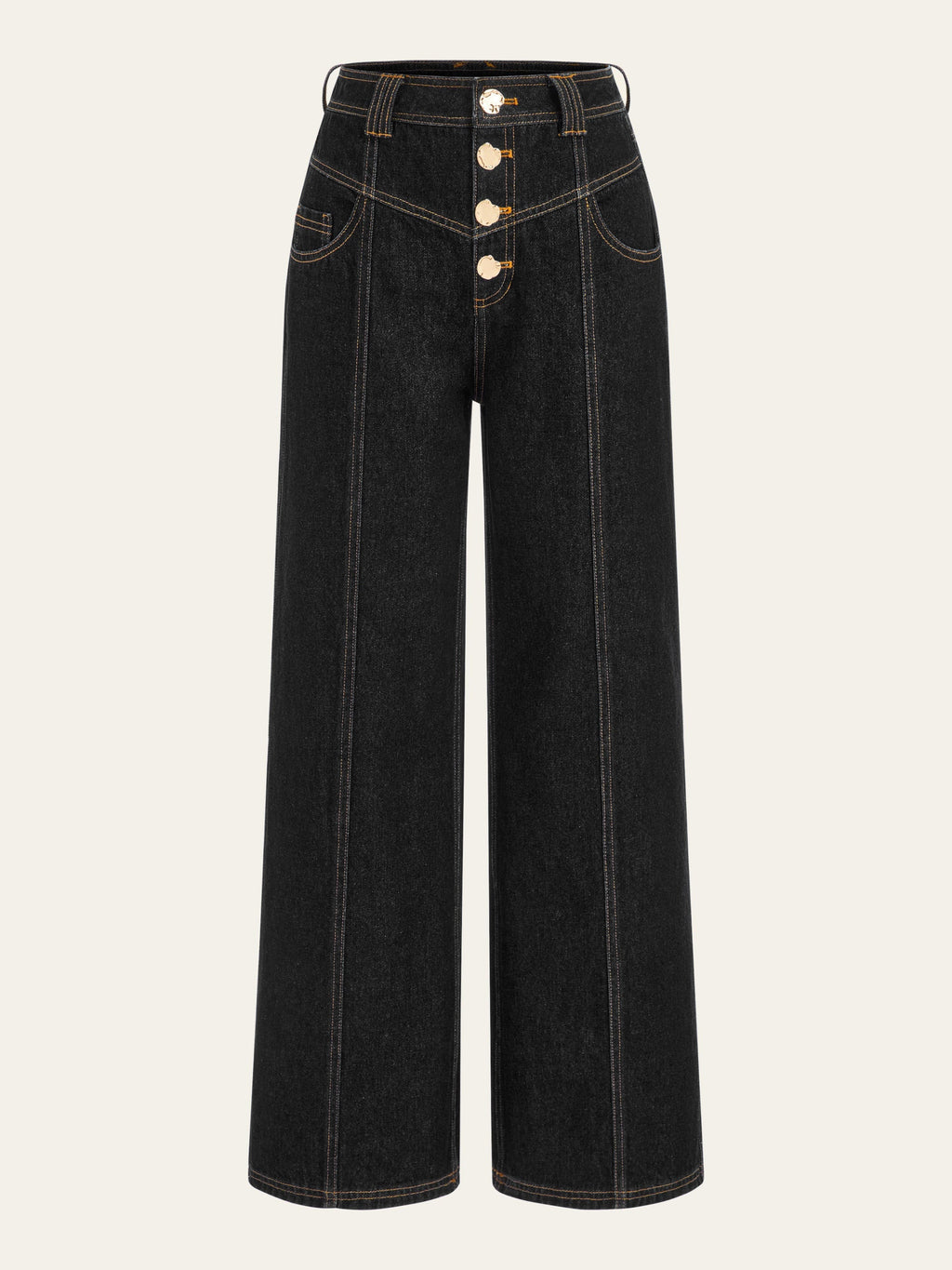 Mid-Waist Wide-Leg Button Front Jeans