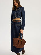 Belted Denim Maxi Skirt