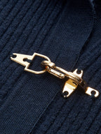 Collared Metal Buckle Ribbed Cropped Sweater