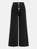 Metal Button-Detail Wide-Leg Jeans