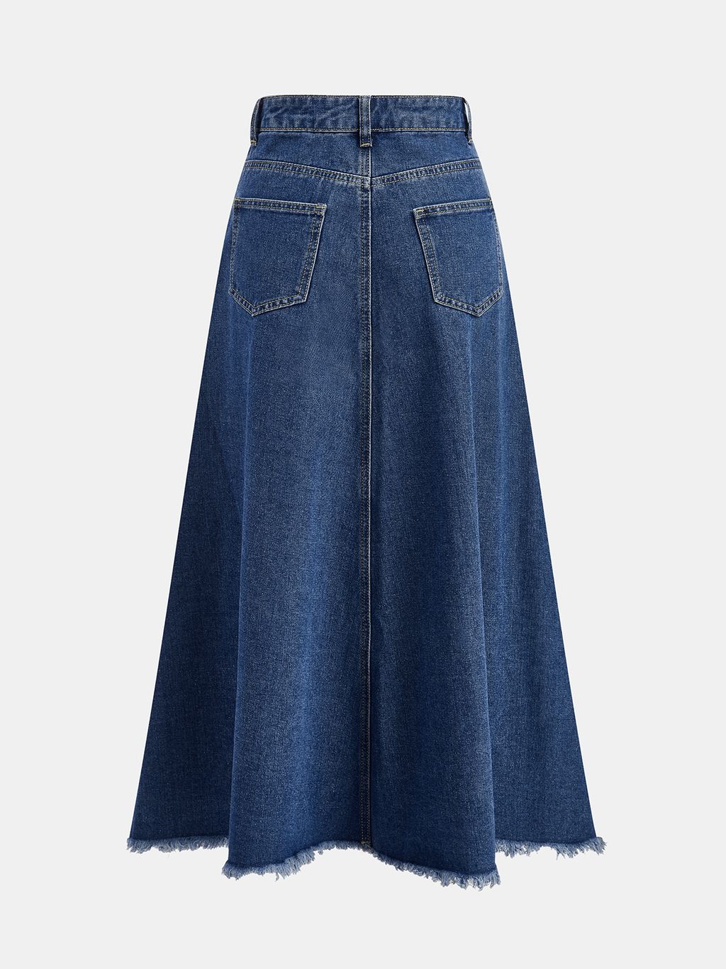 Frayed Hem Denim Midi Skirt