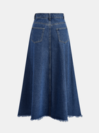 Frayed Hem Denim Midi Skirt