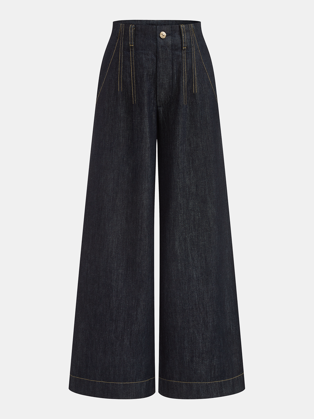 Contrast Stitch High-Waisted Wide-Leg Jeans