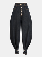 Metal Detail High-Waisted Balloon Jeans
