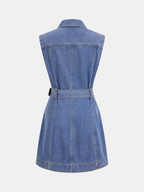 Belted Denim Sleeveless Shirt Dress