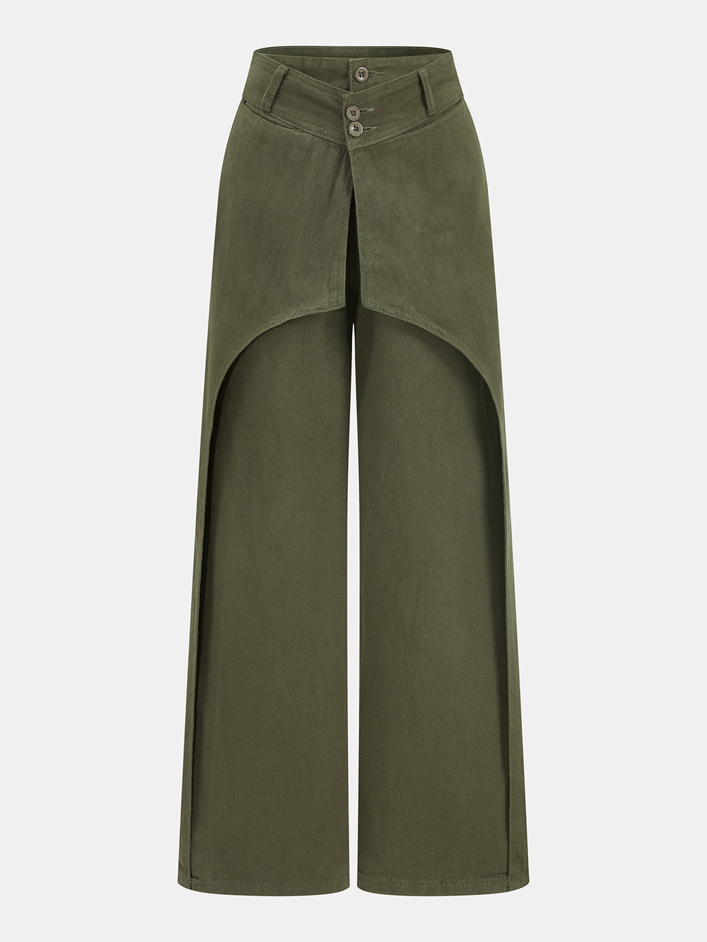 Overlay Panel Mid-Waist Wide-Leg Jeans