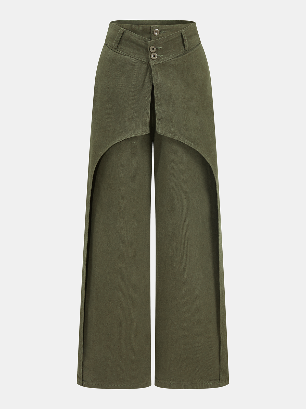 Overlay Panel Mid-Waist Wide-Leg Jeans