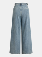 Asymmetrical Ruched Denim Wide-Leg Pants