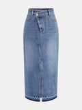 Denim Asymmetric Slit Midi Skirt