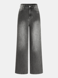Mid-Waist Wide-Leg Denim Pants