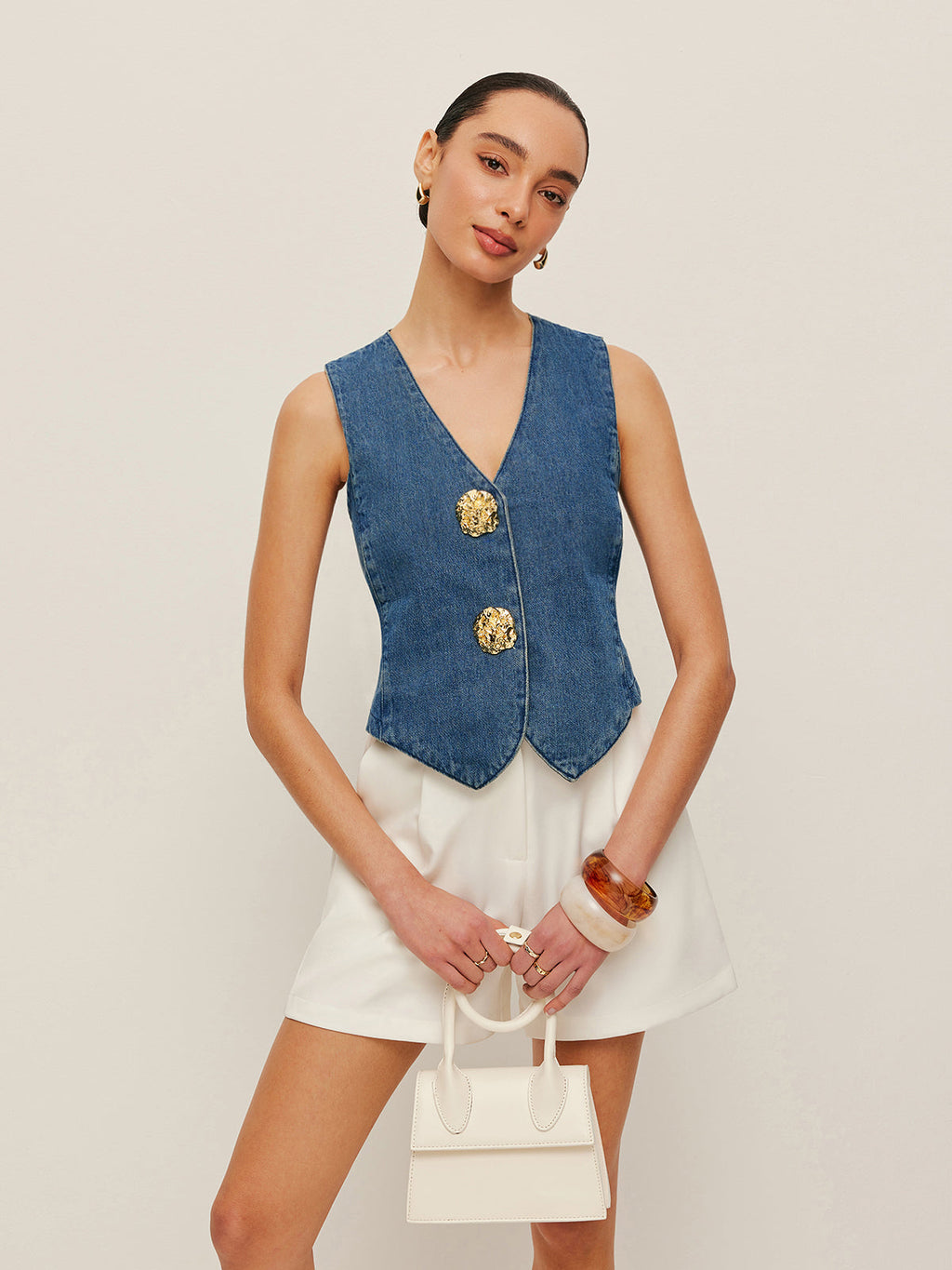 Tailored Denim Button-Up Vest