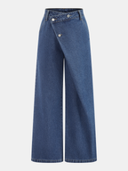 Asymmetric Wide Leg Denim Pants