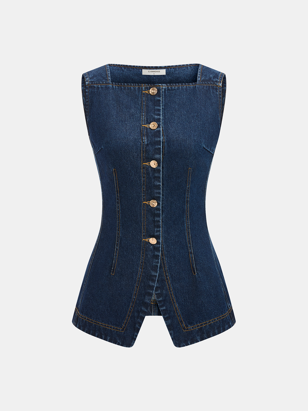 Metal Button Denim Sleeveless Vest & Shorts Set