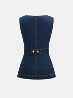 Metal Button Denim Sleeveless Vest & Shorts Set