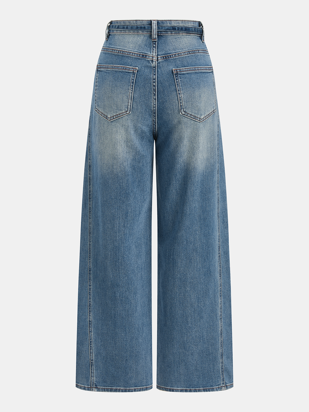 Tie Waist Curved-Leg Denim Pants