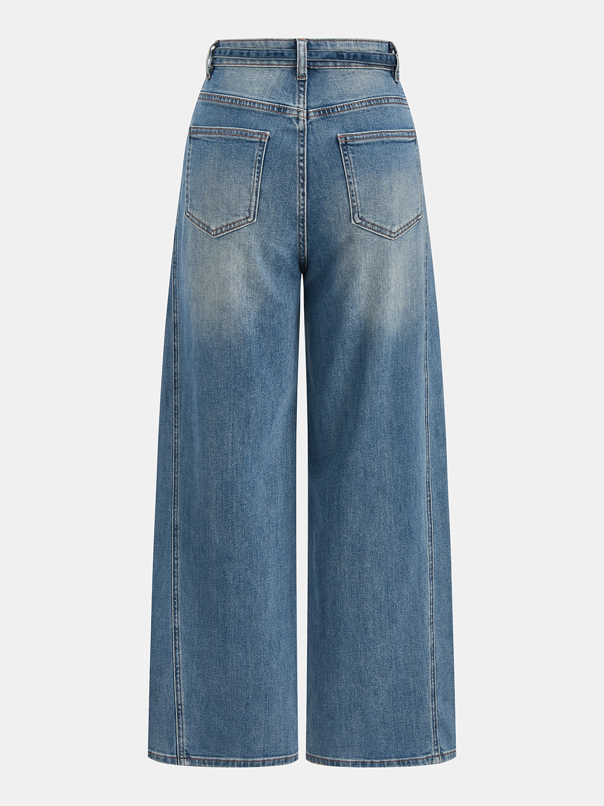 Tie Waist Curved-Leg Denim Pants