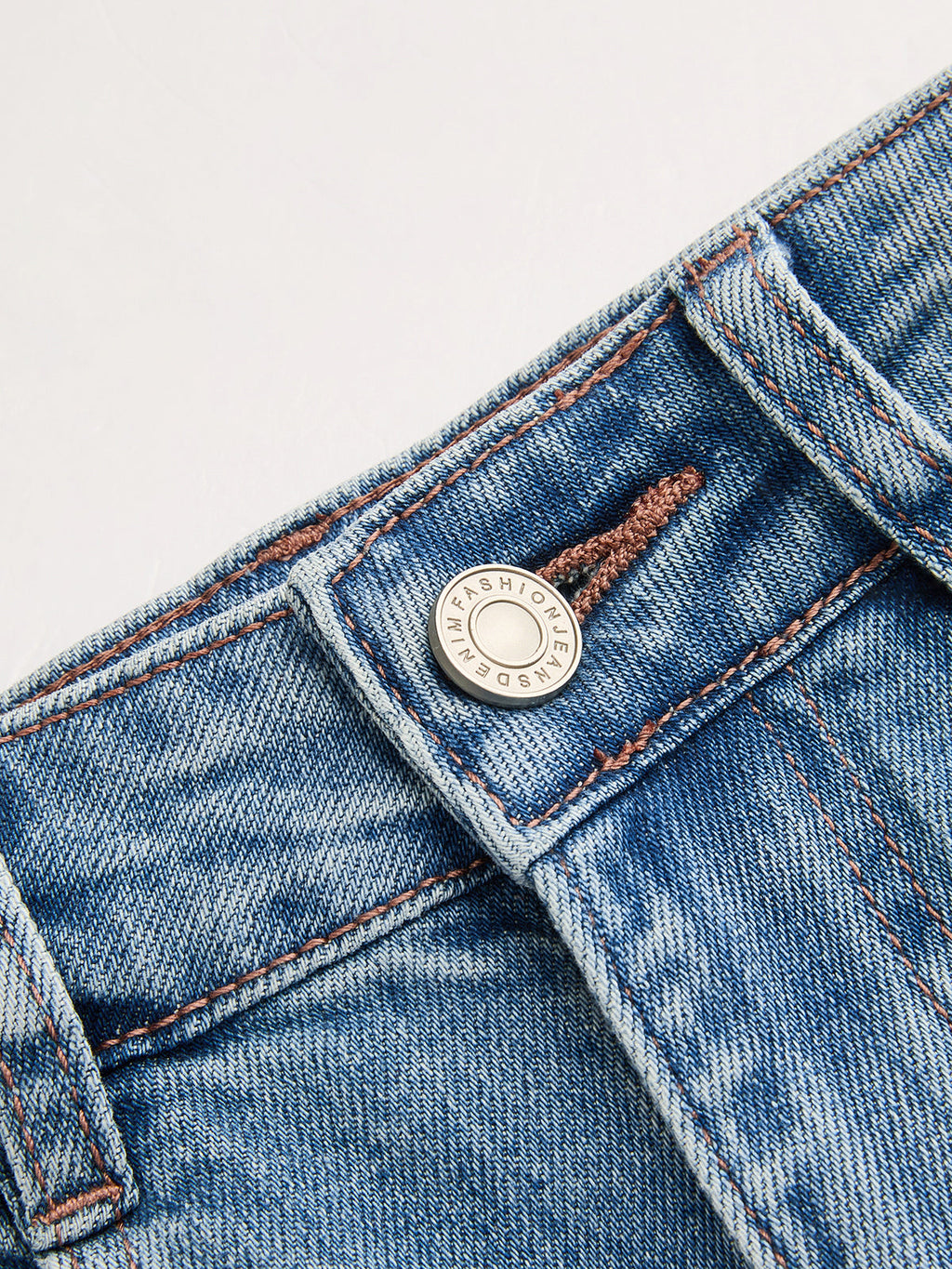 Tie Waist Curved-Leg Denim Pants