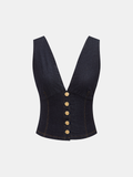 Metal Button Denim Deep V-Neck Tank Top