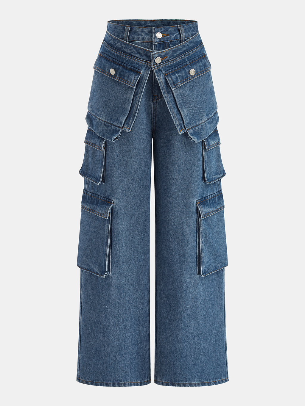 Multi Pocket Wide Leg Denim Pants