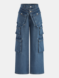 Multi Pocket Wide Leg Denim Pants