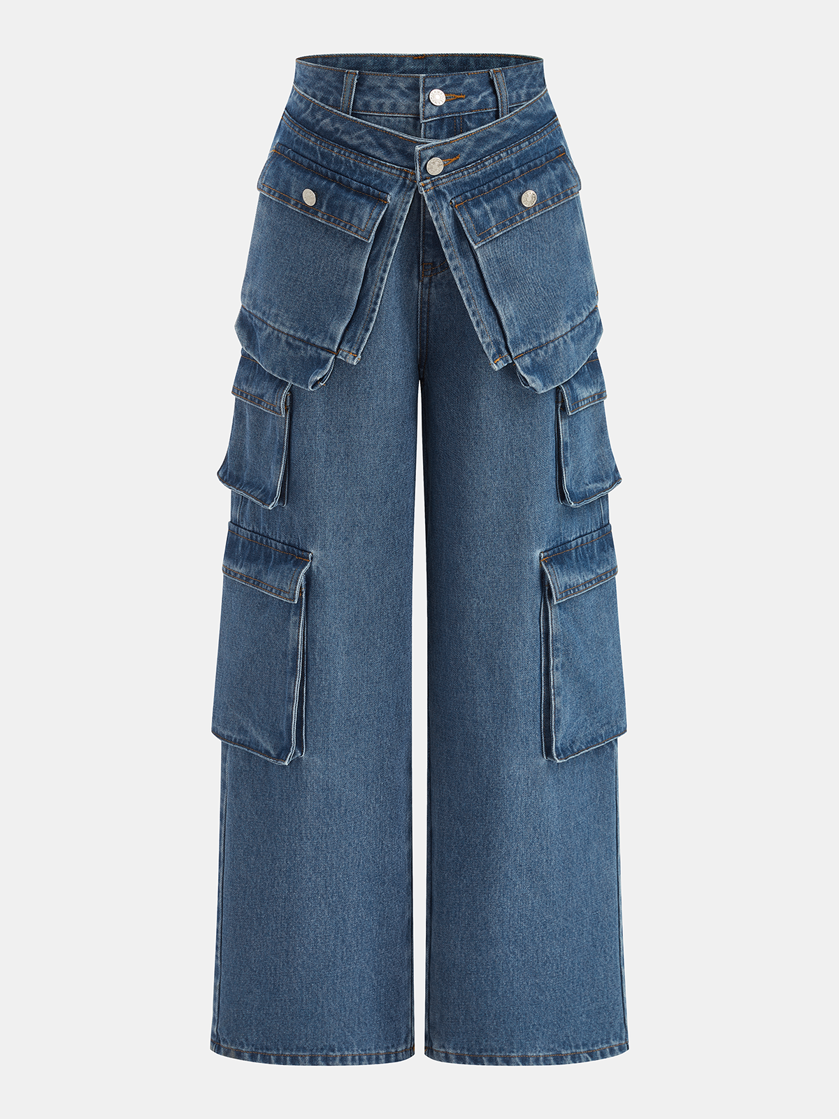 Multi Pocket Wide Leg Denim Pants