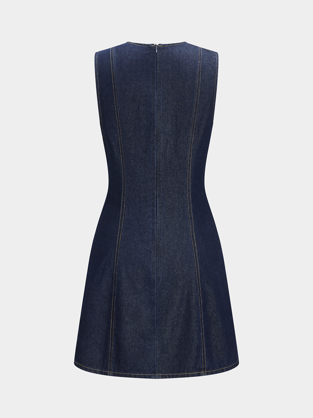 Scallop Button Front Sleeveless Denim Mini Dress