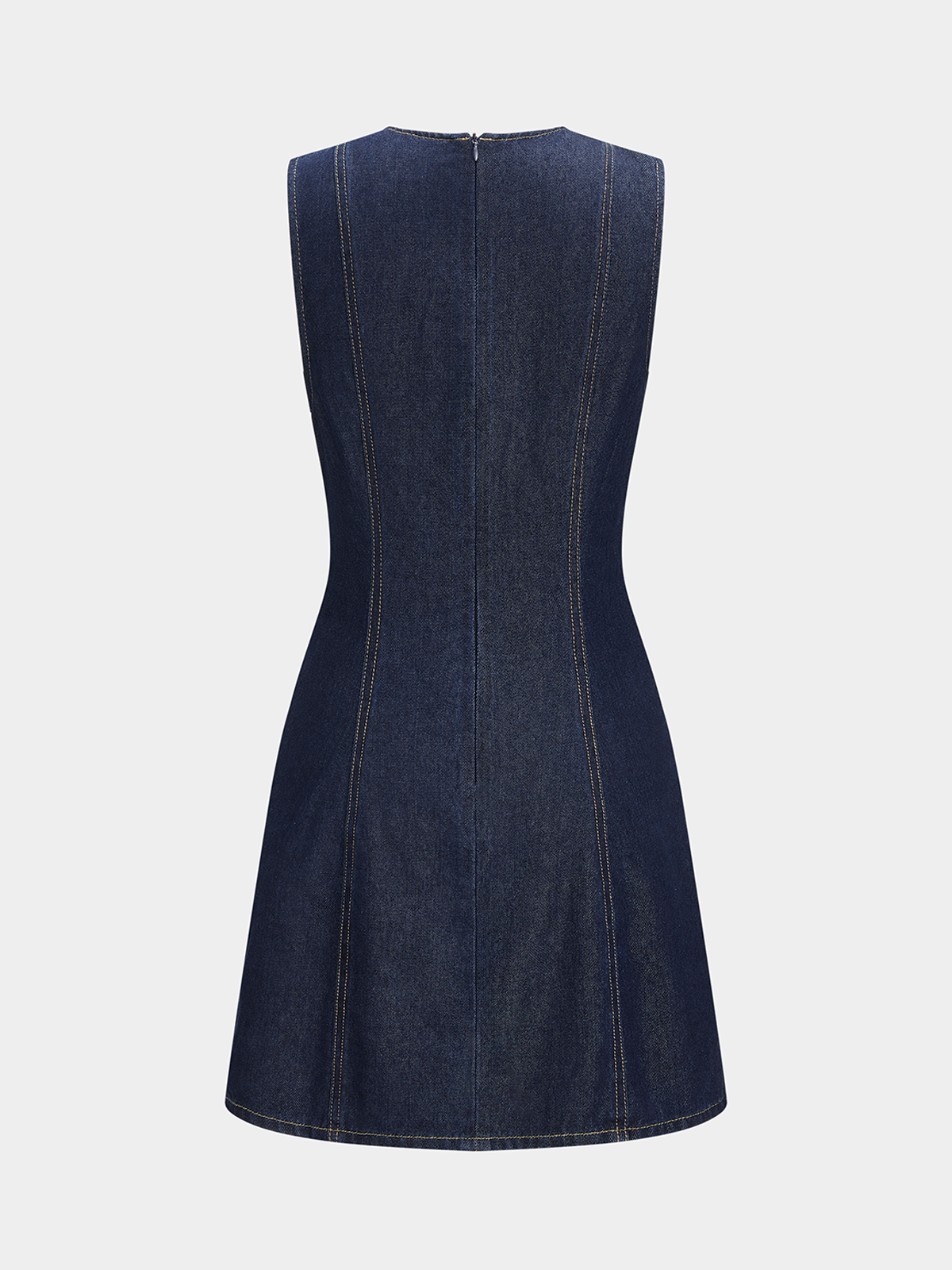 Scallop Button Front Sleeveless Denim Mini Dress