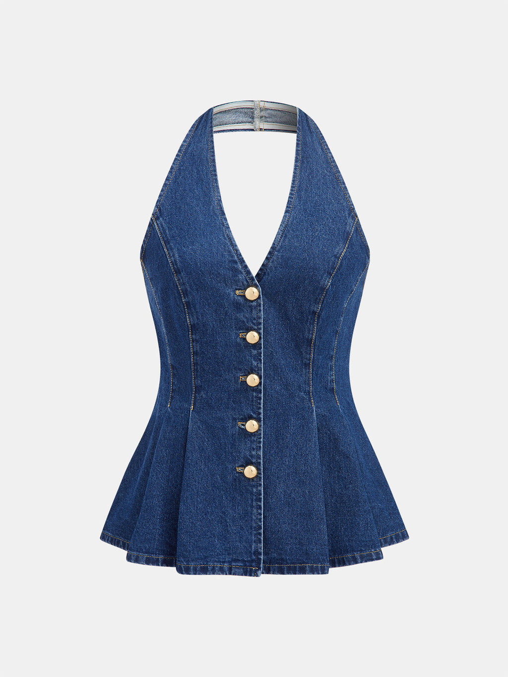 Denim Halter Peplum Top & Shorts Set