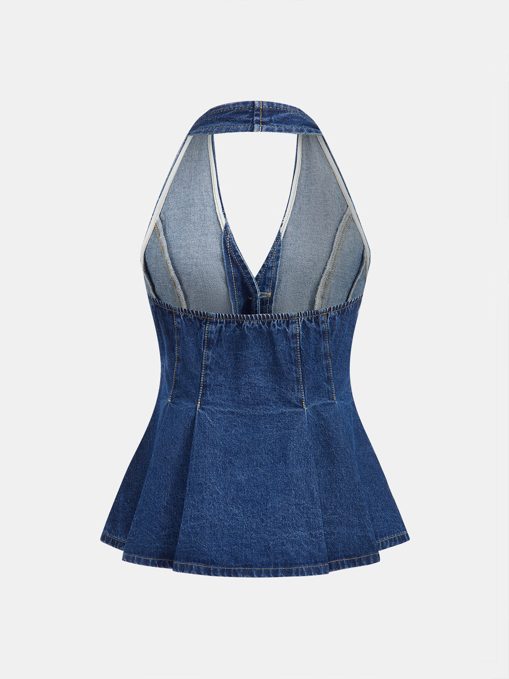 Denim Halter Peplum Top & Shorts Set