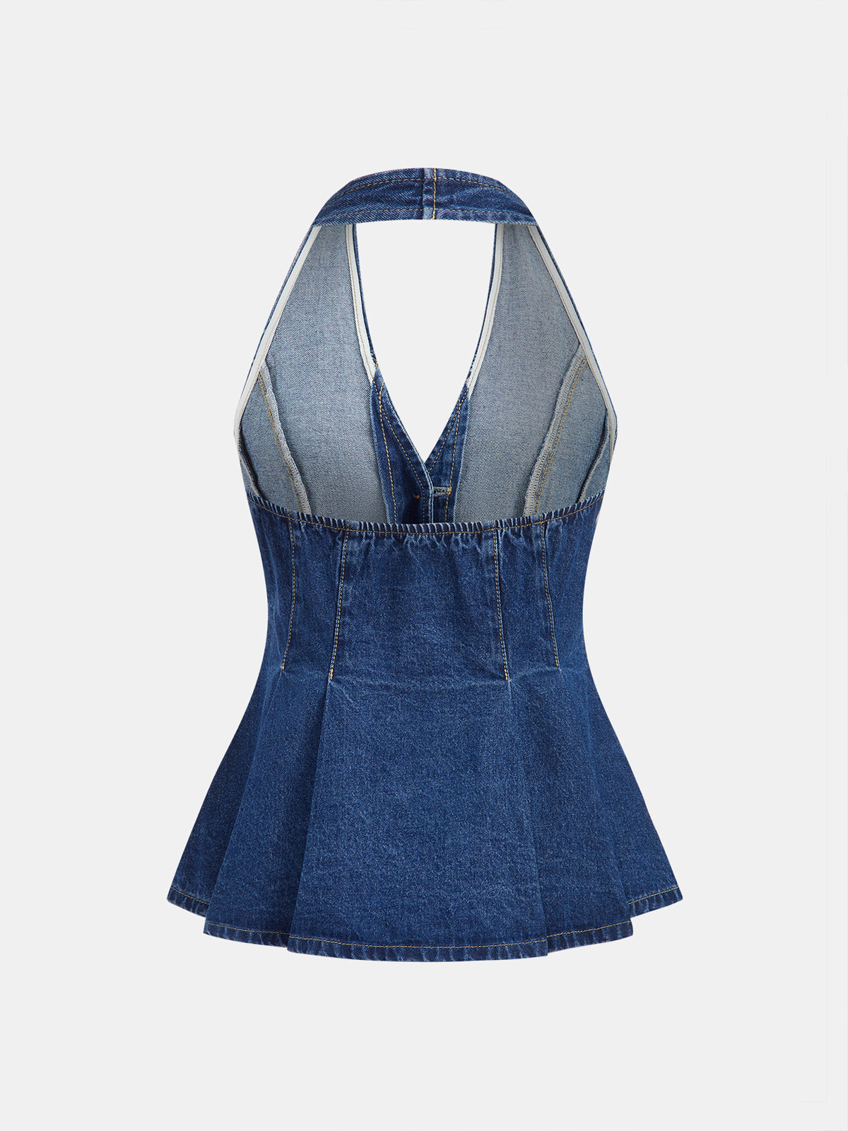 Denim Halter Peplum Top & Shorts Set