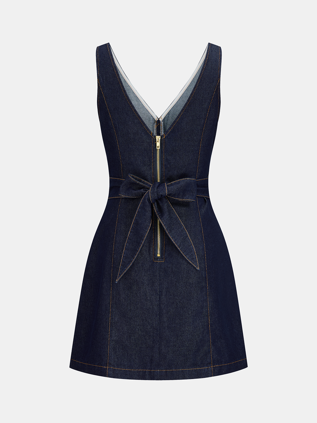 V-Neck Sleeveless Back Zipper Denim Mini Dress