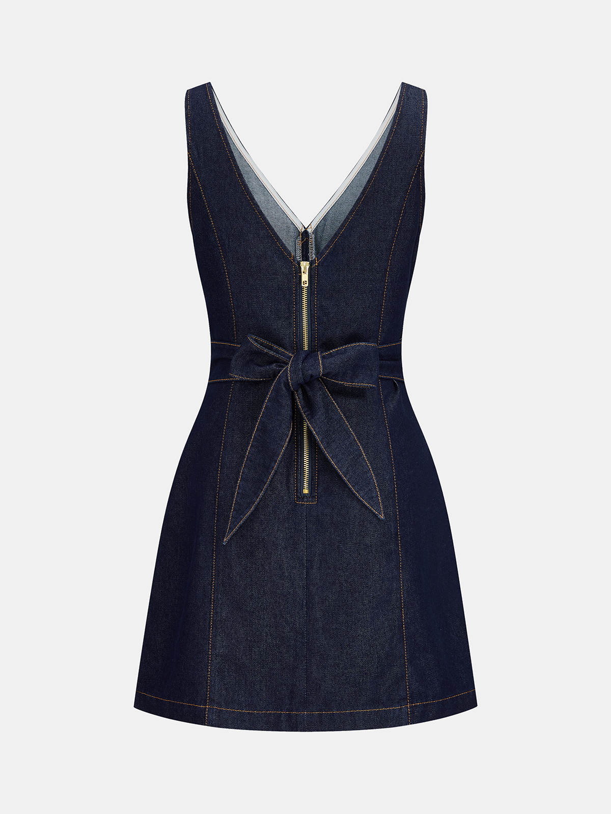 V-Neck Sleeveless Back Zipper Denim Mini Dress