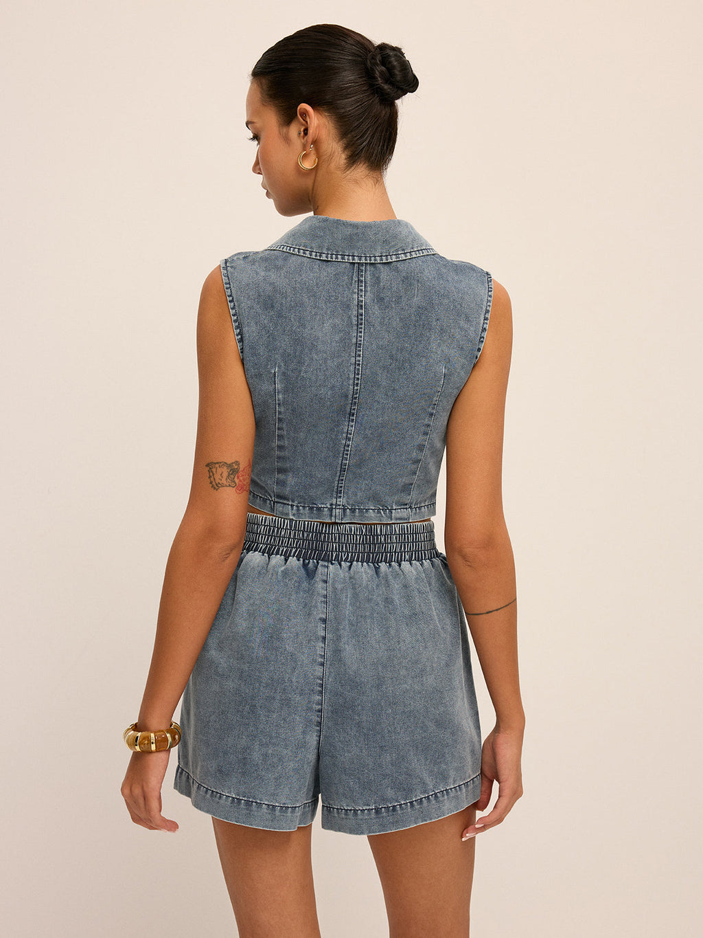 Denim Tie-Waist Sleeveless Shirt & Shorts Set