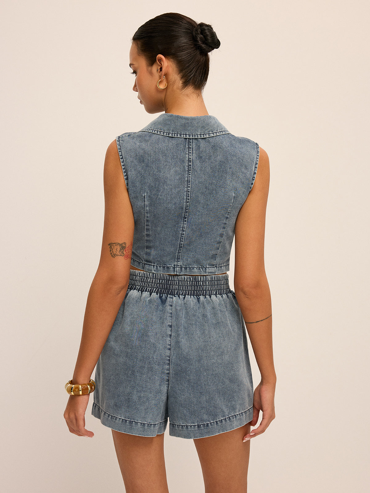 Denim Tie-Waist Sleeveless Shirt & Shorts Set