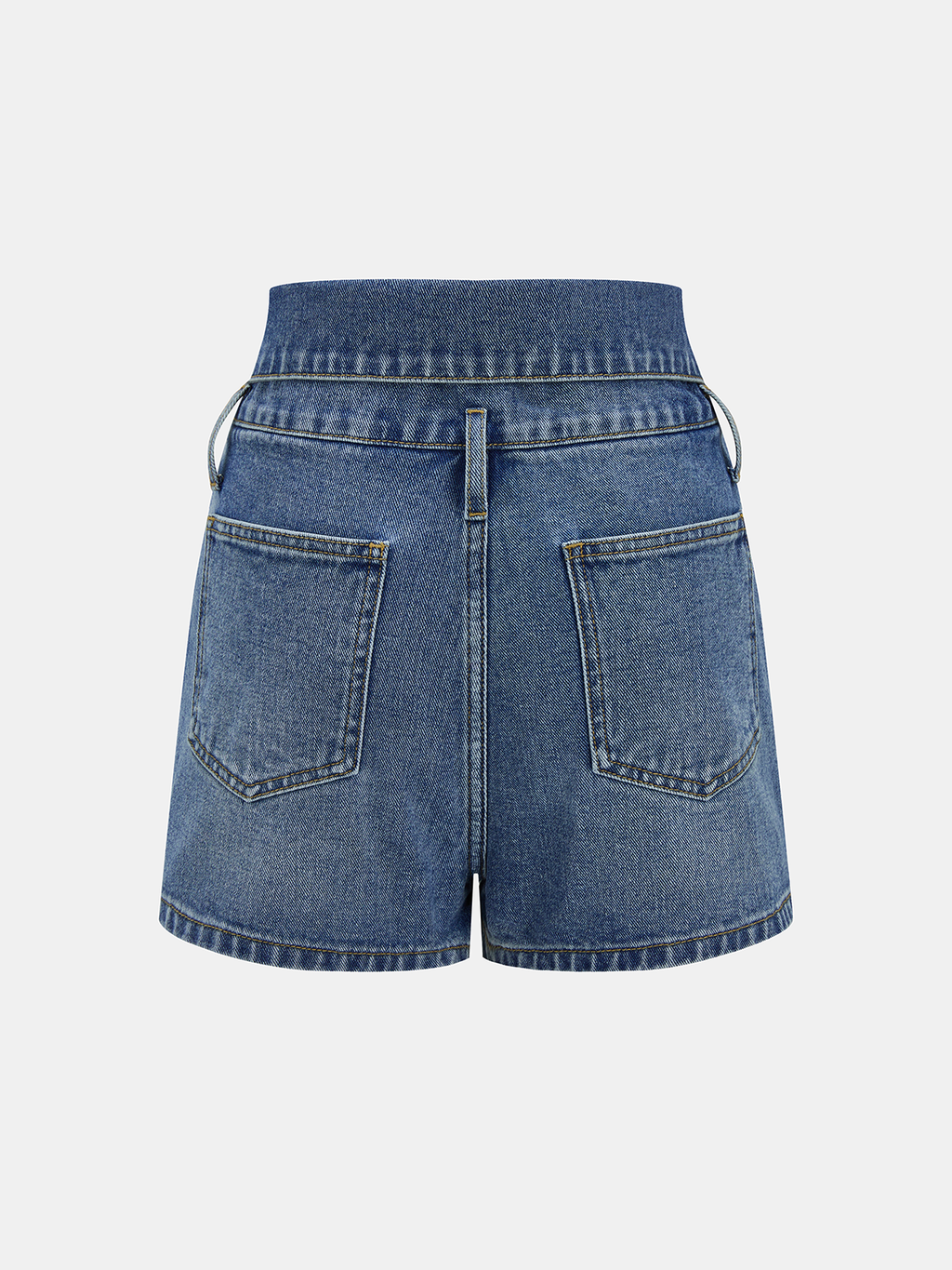 Fold Over Waistband Metal Button Denim Shorts