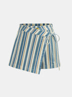 Casual Cotton Striped Tie Waist Skort