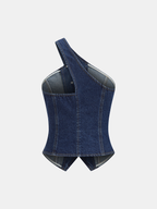 One Shoulder Buttoned Denim Vest