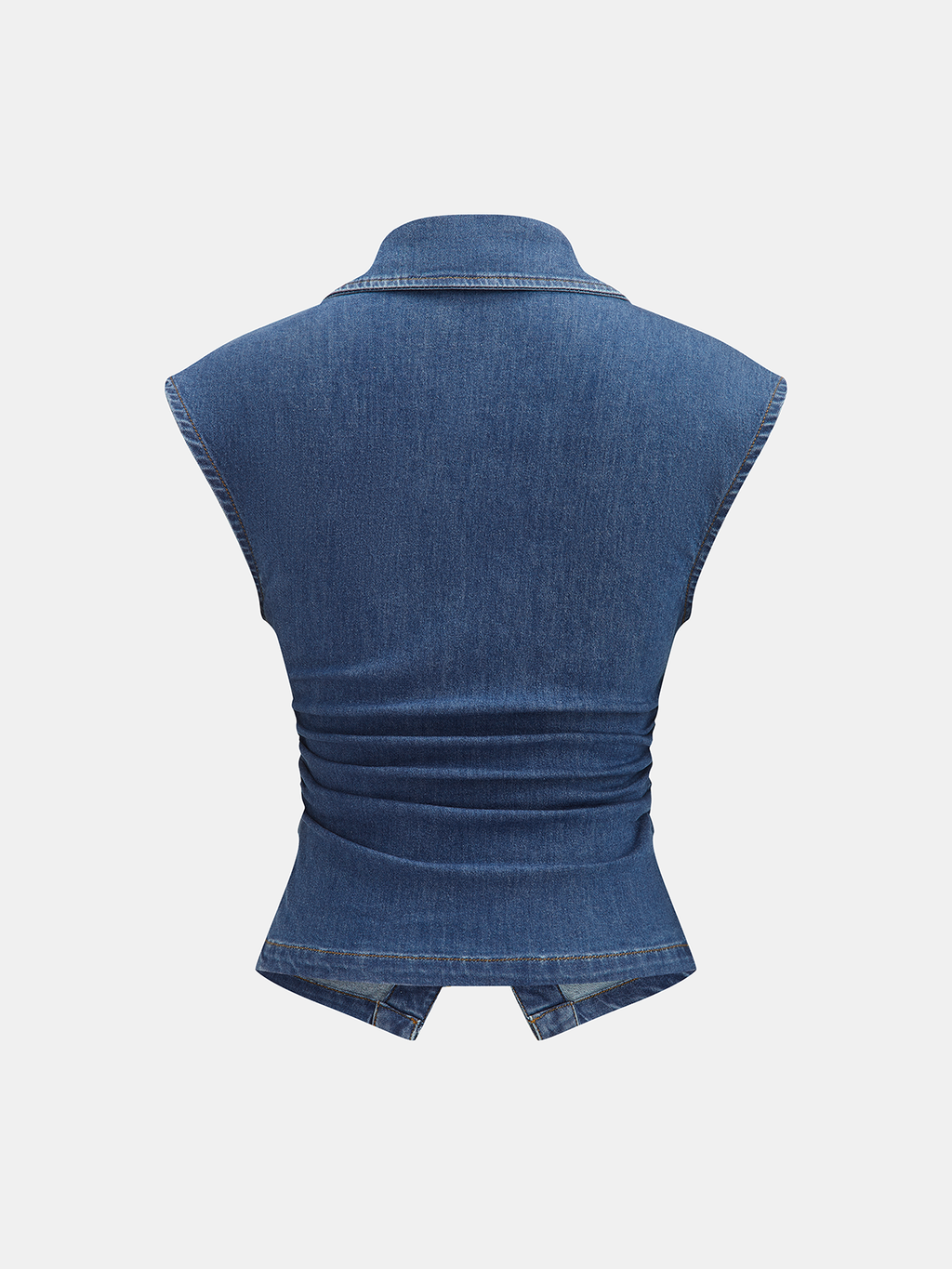 Ruched Collared Button Denim Tank Top