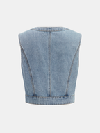 Denim Crop Vest & Pleated Midi Skirt Set