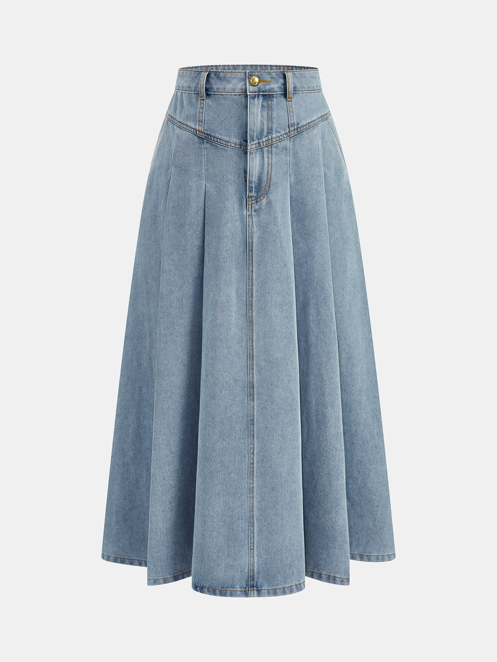Denim Crop Vest & Pleated Midi Skirt Set