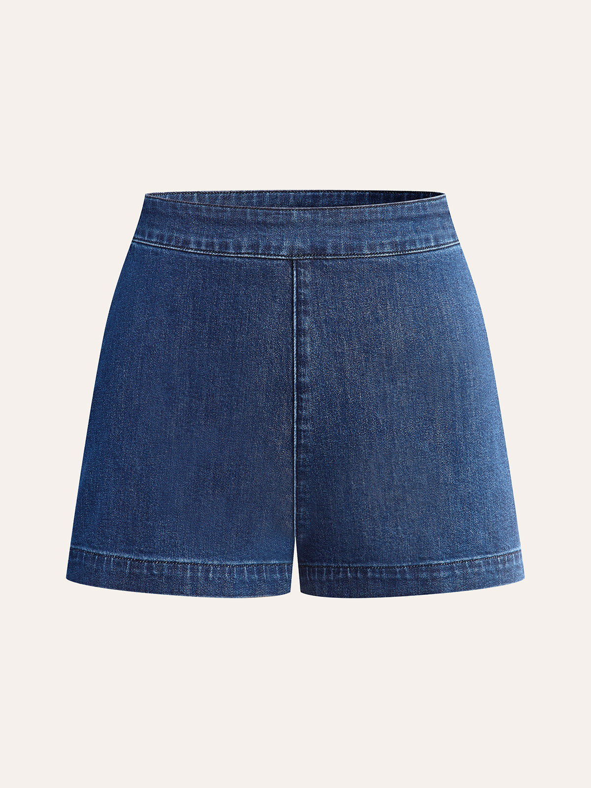 Metal Button Tie-Back Denim V-Neck Shorts Set