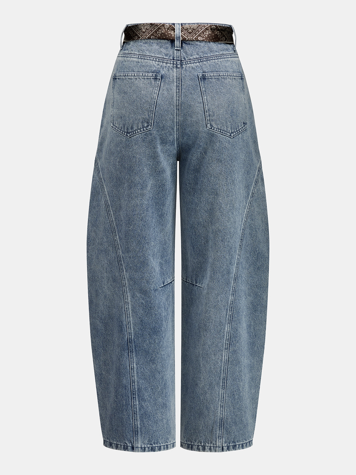 Bandana Belted Seam Detail Barrel Jeans